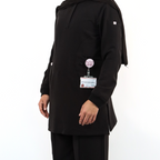 Modest medical scrub uniform for Women black modest scrubs made from soft, stretch medical fabric.
