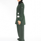 Hunter pharmacy green modest hijabi-friendly scrubs for women doctors in UAE and UK. modest medical scrub uniforms plus-size friendly. 